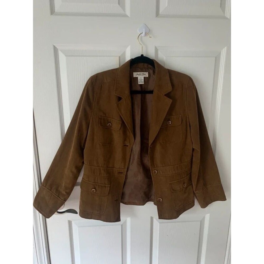 👜 Brown Faux Suede Button-Front Utility Jacket 👜